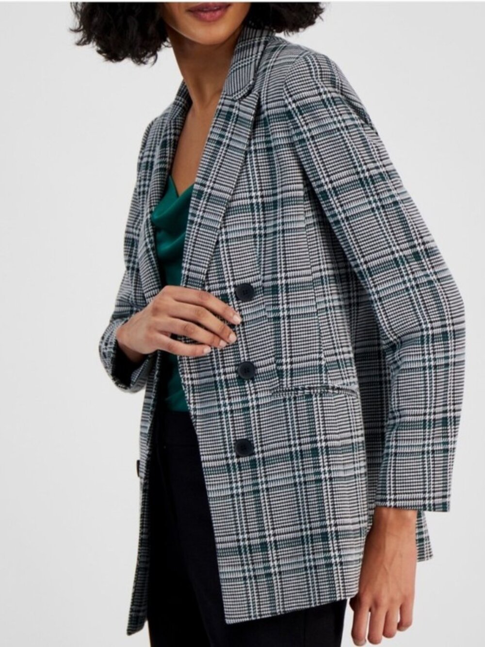 Bar III Plaid Faux Double Breasted Blazer